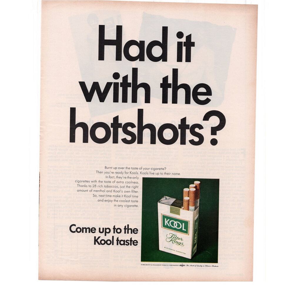 Kool Cigarettes / Weight Loss Magazine Advertisement 1968 Vintage Tobacciana